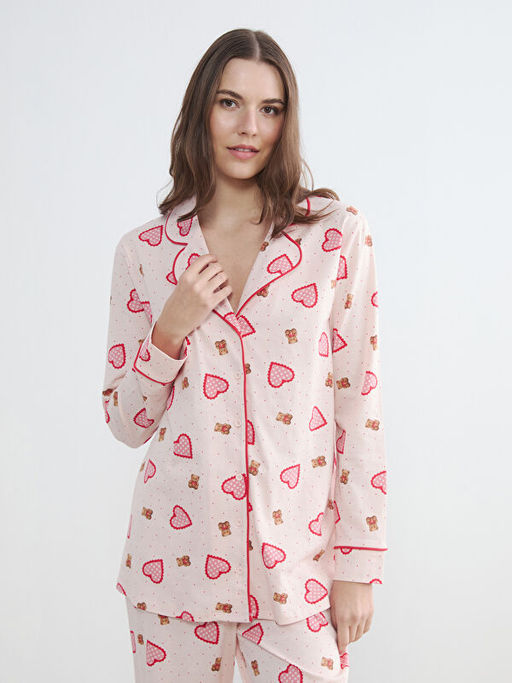 G?mlek Yaka Desenli Hamile Pijama Tak?m