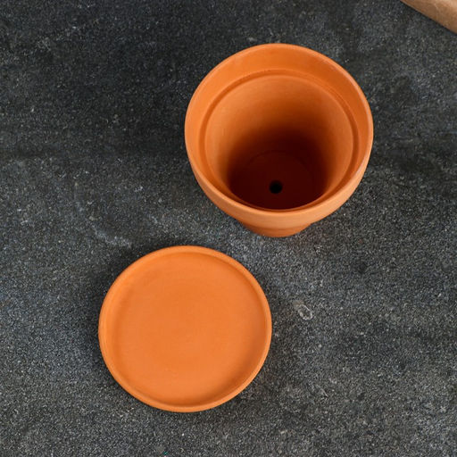 Горшок для цветов «Терра», 500 мл, d=12 см, h=11 см, керамика, с поддоном, цвет терракот