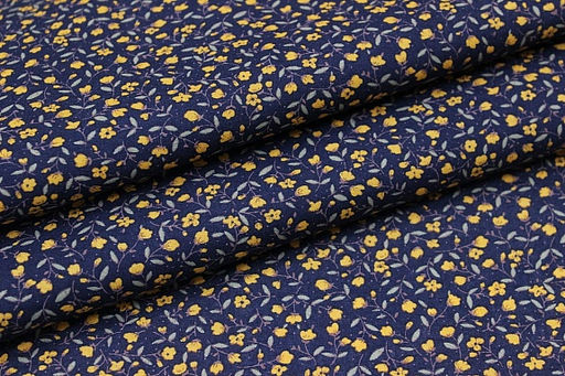 Импорт. хлопок Горчичные лютики цв.темно-синий флер, ш.1.48м, хлопок-100%, 100гр/м.кв - Купава фото 5