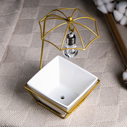 Горшок на подставке с синей подсветкой, керамический, 270 мл, 22×10×10 см, на батарейках AG3 (3 шт. в комплекте), белый на золотой подставке