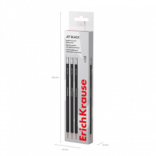 Цена за 12 шт. Чернографитный карандаш ErichKrause Jet Black, шестигранный , с ластиком, HB (в коробке по 12 шт.)  фото 5