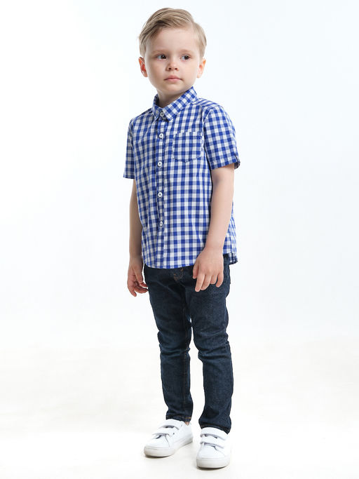 Рубашка для мальчика UD 7903 синяя клетка - Mini maxi фото 3