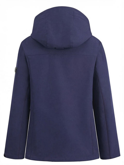 Ветровка женская софтшелл виндстоппер с капюшоном спортивная темно-синего цвета 9616_1TS