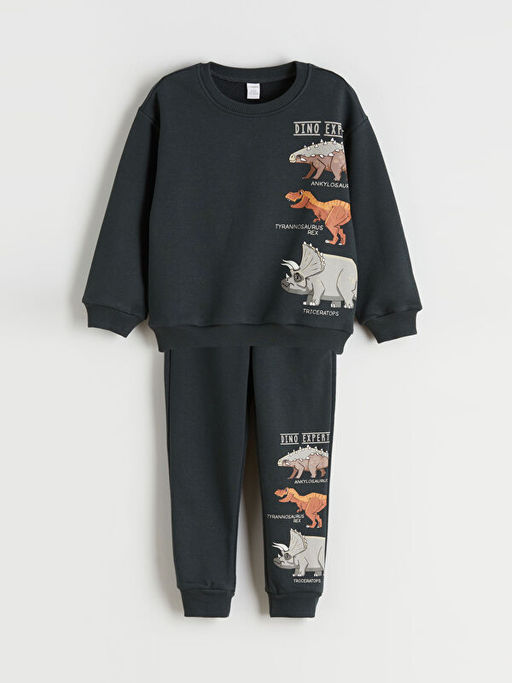 Dinazor Bask?l? Erkek ?ocuk Sweatshirt ve E?ofman Alt 2li