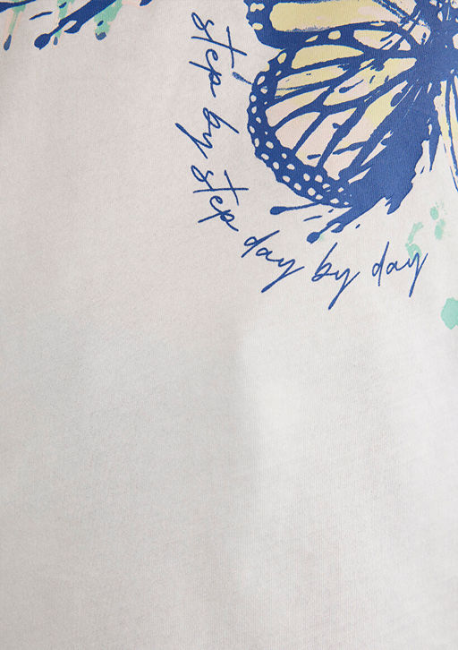 Kelebek Bask?l? Beyaz Tisort - Mavi фото 6