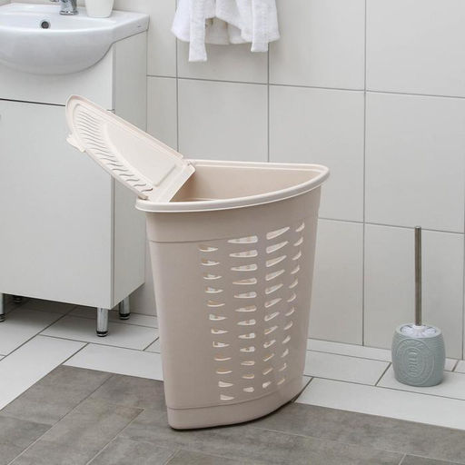 Корзина для белья угловая, 45 л, 37×50×56 см, с крышкой, слоновая кость