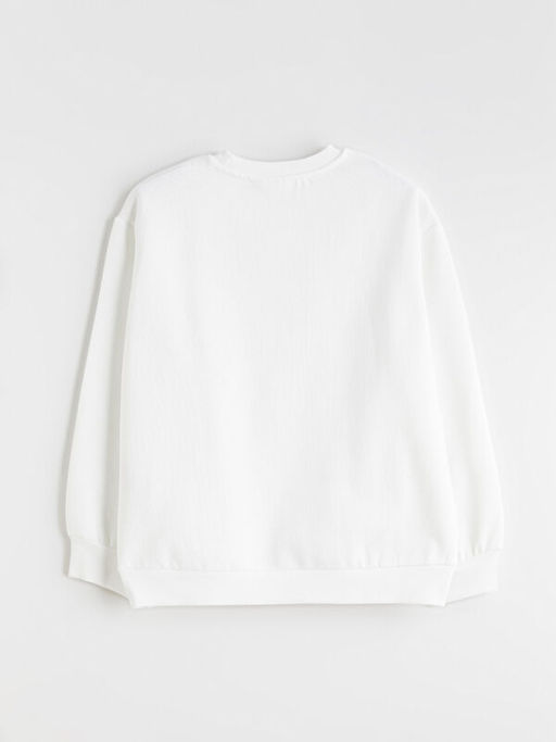 Bisiklet Yaka Stitch ve Angel Bask?l? K?z ?ocuk Sweatshirt