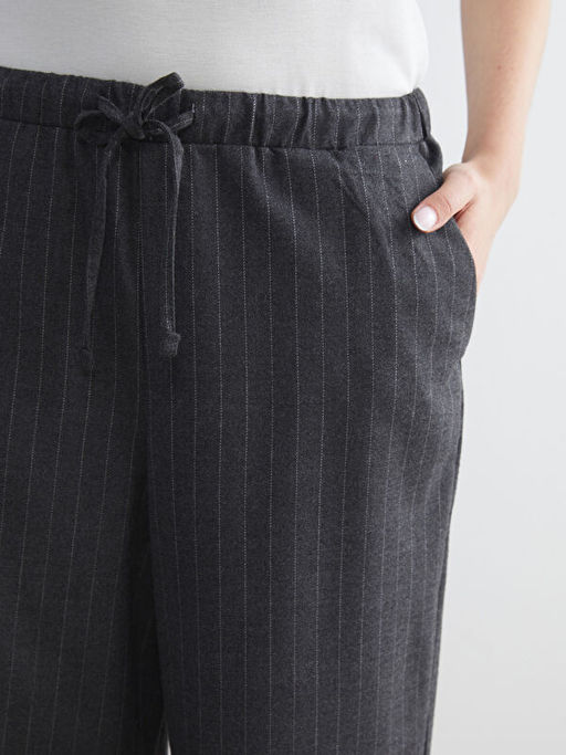 Beli Lastikli ?izgili Kad?n Pantolon