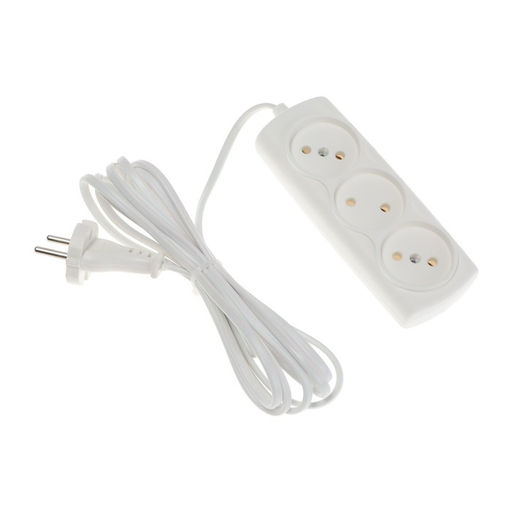Удлинитель Luazon Lighting ECO, 3 розетки, 2.7 м, 6 А,1300 Вт,ШВВП 2х0.75 мм2,без з/к,белый