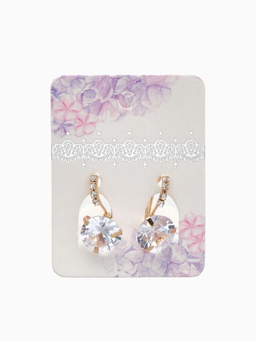 Серьги со стразами Циркония мини, круг, белые в золоте