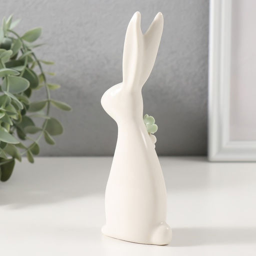 Фигурка керамика «Зайчик белый с цветочками», 6×2.8×15 см