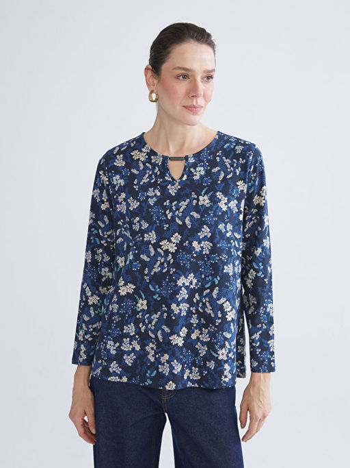 Bisiklet Yaka ?i?ekli Bluz