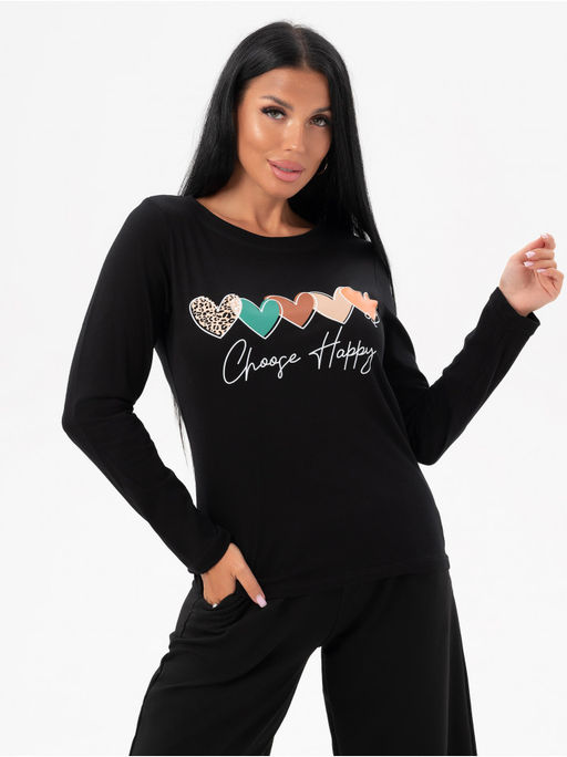 Лонгслив Счастье женский черный - София фото 2