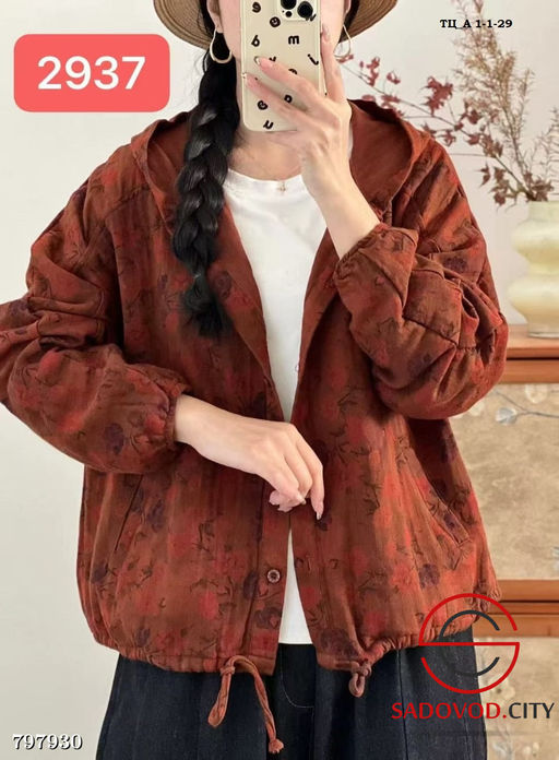 Женский жакет из хлопка с капюшоном и цветочным принтом - Bruno фото 6