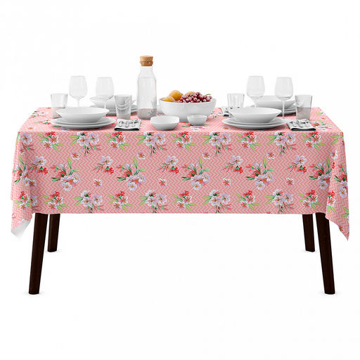 "Жасмин, фламинго/зигзаг" Скатерть 120х145см, длина стола до 105см, на 4 персоны, хлопок "Премиум" 186г/м2, "Домашняя мода" (Россия)