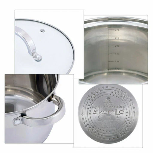 Набор кастрюль 4 предмета (2.1л, 3.9л; полые ручки) из нержавеющей стали (5627S) - Kamille фото 3