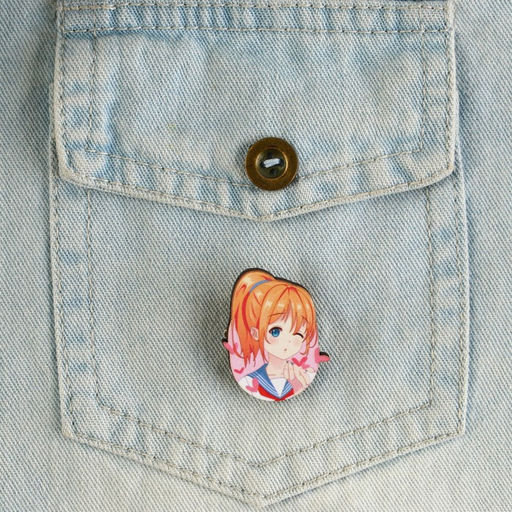 Цена за 2 шт. Значок деревянный Школьницы, аниме, 2.6?3.3 см