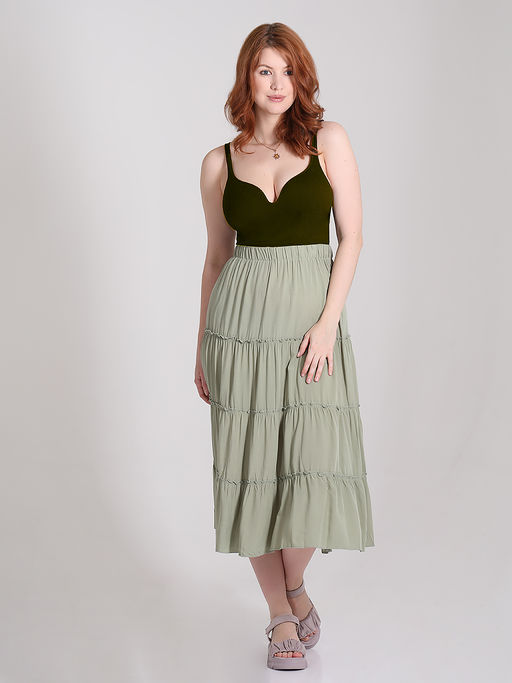 Юбка фисташковая ярусная больших размеров - Almond фото 2