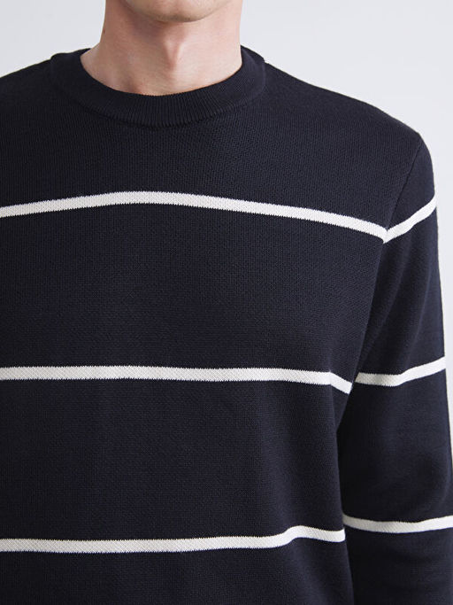 Bisiklet Yaka Uzun Kollu ?izgili Erkek Triko Kazak