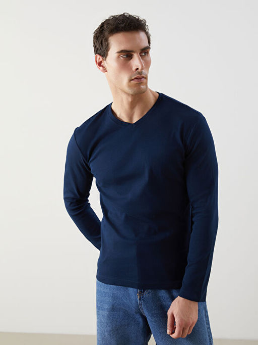 V Yaka Uzun Kollu Erkek Sweatshirt