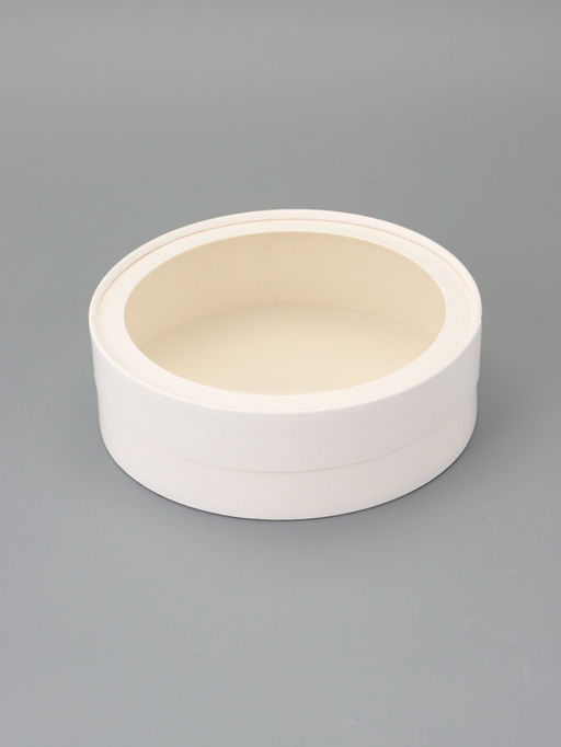 Коробка подарочная круглая с окном, завальцованная, белая, 18×6 см