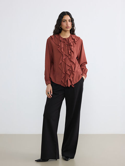 Ba?lamal? Yaka F?rf?rl? Oversize Bluz