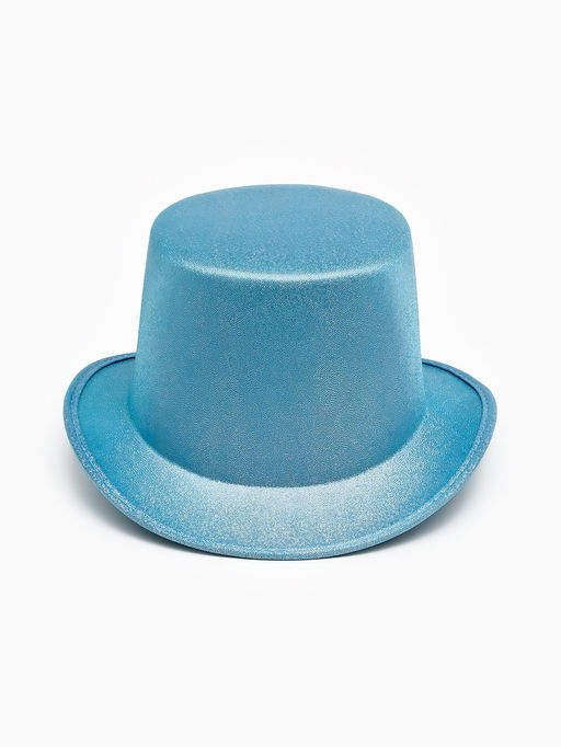 Карнавальная шляпа "Цилиндр" голубая с блёстками р-р 56-58