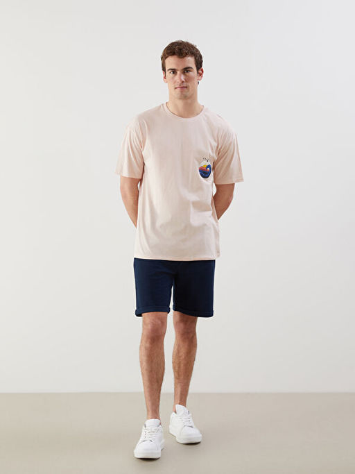 Bisiklet Yaka Bask?l? Penye Erkek Ti??rt