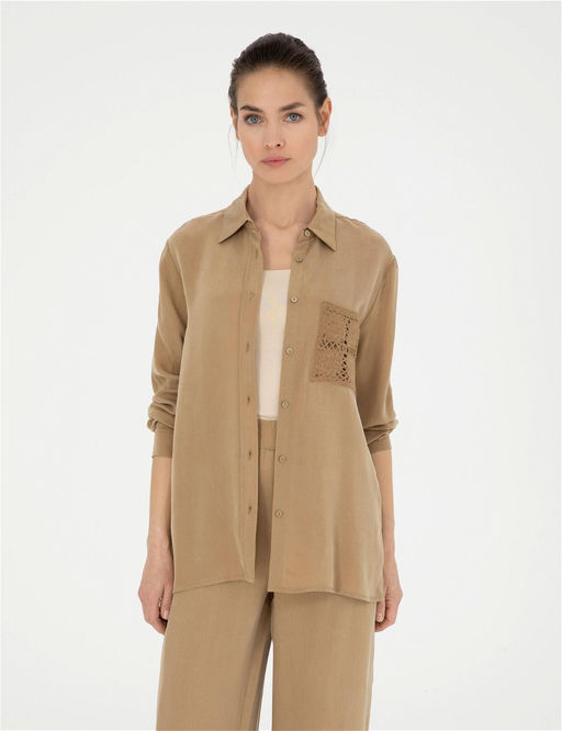 Bej Cupro Regular Fit Uzun Kollu G_mlek