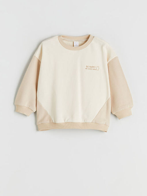 Bisiklet Yaka Bask?l? Erkek Bebek Sweatshirt ve Pantolon 2li