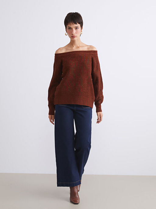 Kay?k Yaka Oversize Kad?n Triko Kazak