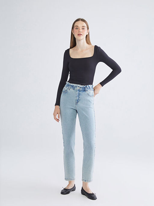Beli Lastikli Slouchy Fit Kad?n Jean Pantolon