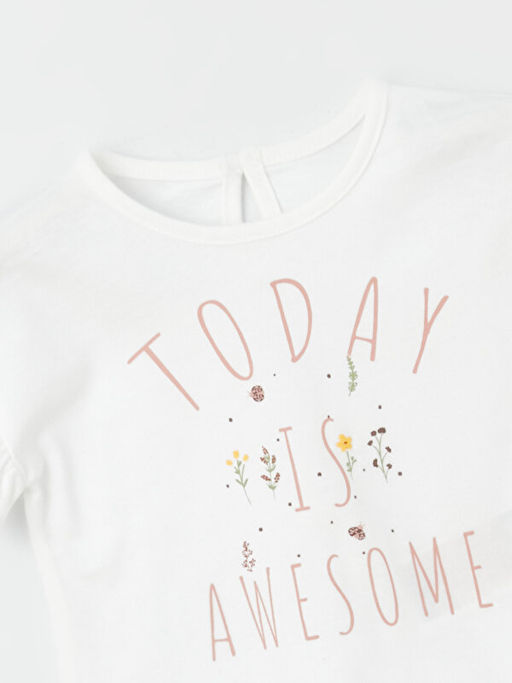 Bisiklet Yaka Bask?l? Pamuklu K?z Bebek Bluz ve Tayt 2li Tak?m - Waikiki фото 3