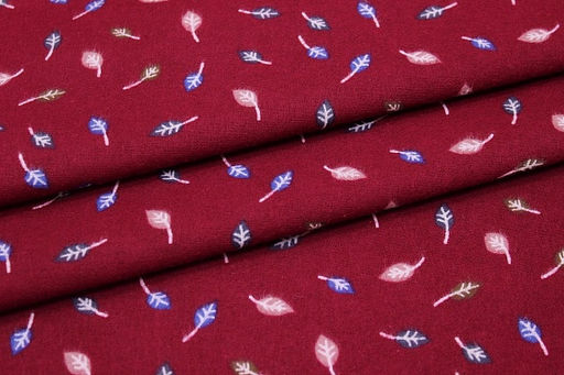 Теплый хлопок Листочки на бордовом, СОРТ2, ш.1.47м, хлопок-100%, 150гр/м.кв - Купава фото 4