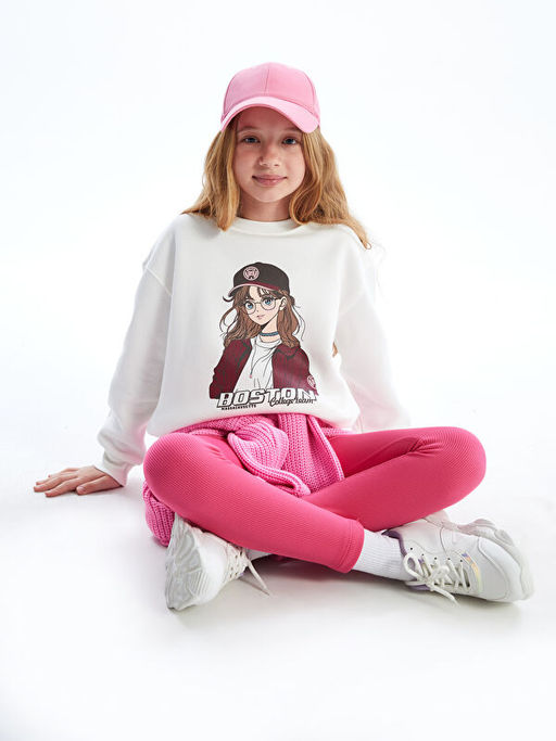 Bisiklet Yaka K?z ?ocuk Kal?n Sweatshirt