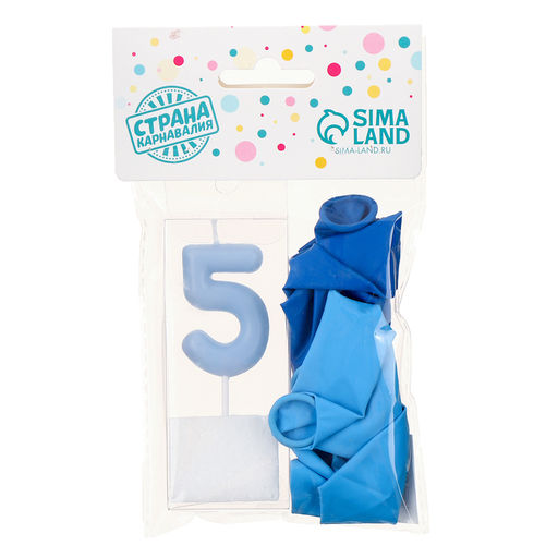 Свеча для торта, цифра 5 + воздушные шары, 5 шт, голубой - Страна карнавалия фото 4