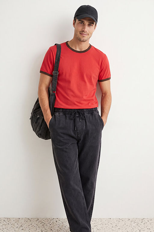 Siyah %100 Pamuk Regular Fit Beli Lastikli Jeans Bol Kot Pantolon TMNAW24JE00025 - Trendyolmilla фото 2