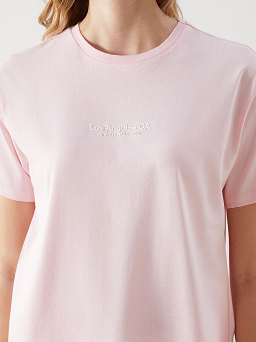 Bisiklet Yaka Los Angeles Bask?l? Kad?n Ti??rt