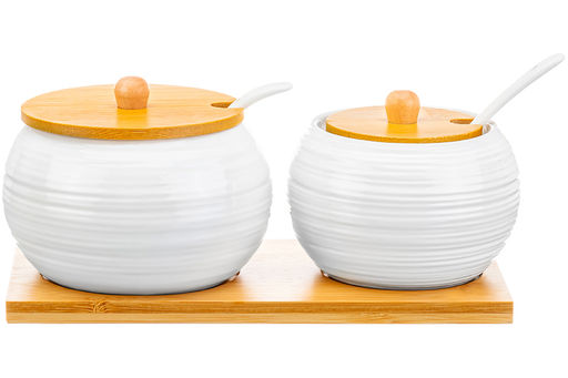 Набор - сахарница 350 мл + солонка 230 мл 20,5*11*9 см "Шелк" + 2 ложки на дер. подст.