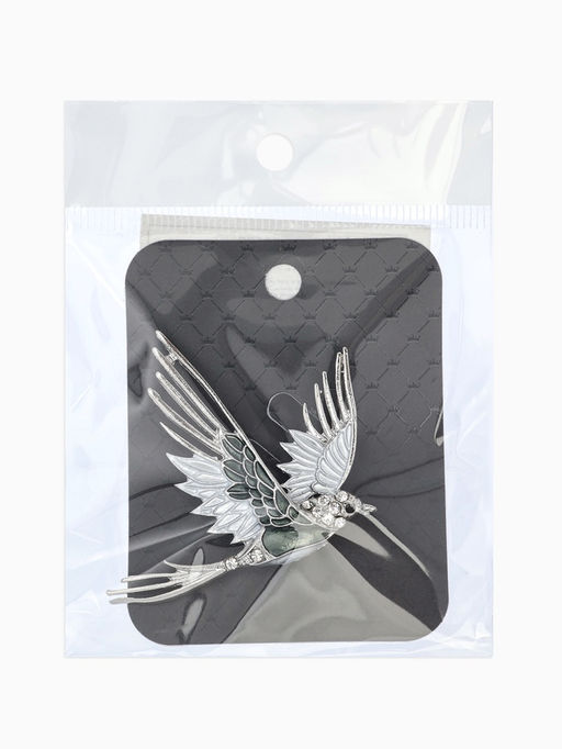 Брошь "Феникс снежный", цвет серо-зелёный в серебре