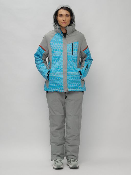 Горнолыжный костюм женский большого размера голубого цвета 02272-1Gl