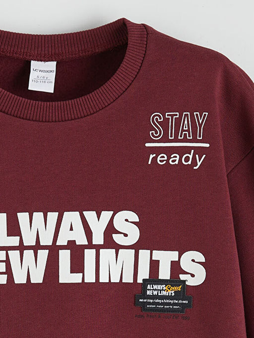 Bisiklet Yaka Bask?l? Erkek ?ocuk Kal?n Sweatshirt