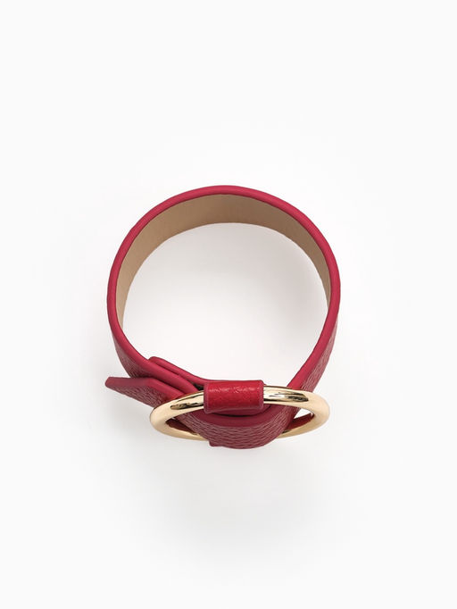 Браслет манжета «Помпеи» захват, кожа, 24 см, бордовый в золоте