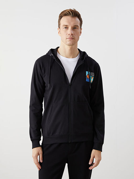 Kap??onlu Uzun Kollu Erkek Fermuarl? Sweatshirt
