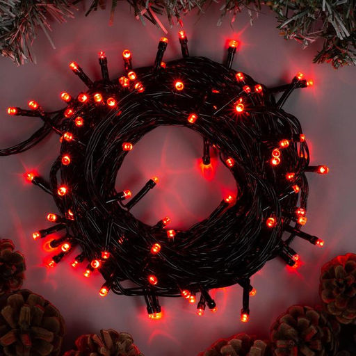 Гирлянда Нить 10 м, IP20, тёмная нить, 100 LED, 8 режимов, 220 В, свечение красное