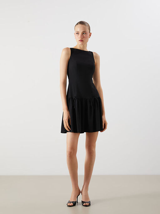 Bisiklet Yaka A Kesim Poplin Mini Elbise