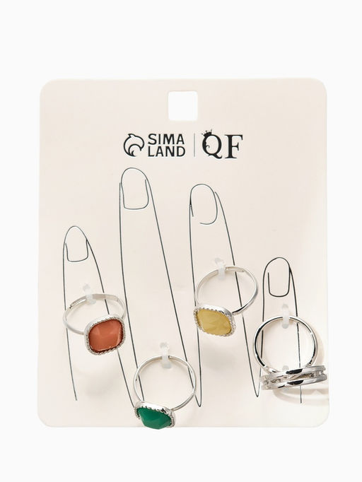 Набор колец 5 шт "Новый стиль" камни, размер МИКС, цветной в серебре