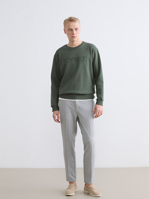 Bisiklet Yaka Bask?l? Erkek Sweatshirt
