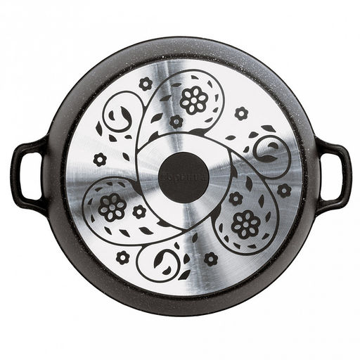 Кастрюля с антипригарным покрытием 10л, д32см "Гранит", h16см, s0,4см, литые ручки, стеклянная крышка с пароотводом, форма "Классик волна", подарочная упаковка (Россия)