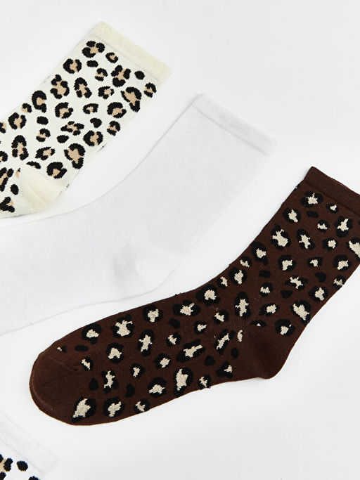 Leopar Desenli Kad?n Soket ?orap 5li